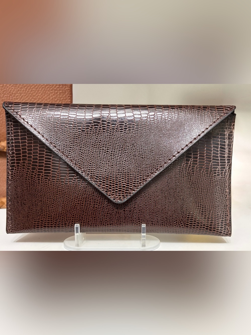 Women's Envelope Crossbody Clutch wallet in Dark Brown Croc-Embossed Leather